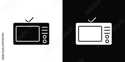 TV icon in solid silhouette set. Vector Illustration.