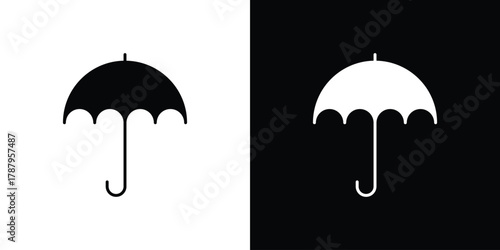 Umbrella icon in solid silhouette set. Vector Illustration.