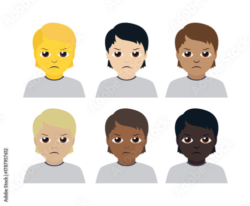 angry person mad non-binary face head emoji symbol sign icon vector illustration isolated flat	