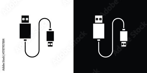 USB cable icon in solid silhouette set. Vector Illustration.