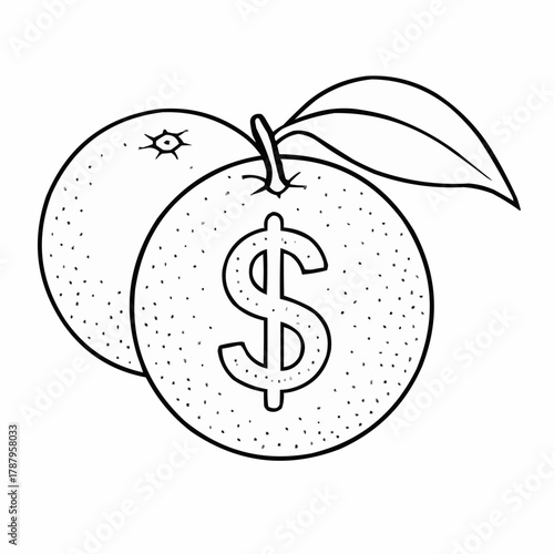 Fresh financial growth concept with oranges and dollar sign, illustrating wealth and prosperity, perfect for investment and business success visuals