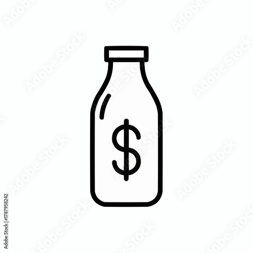 Investments flowing smoothly: Dollar symbol within a bottle, symbolizing savings, financial planning, and growth potential, originally a scalable vector graphic