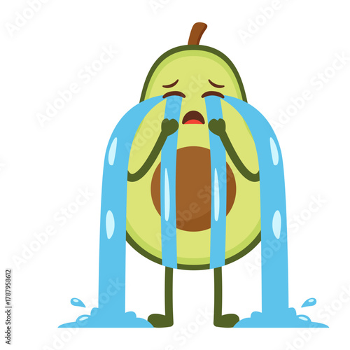 Crying Avocado Character With Tears Flat Illustration