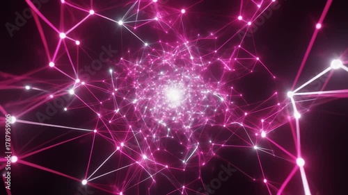 Futuristic Data Stream Network Glowing Pink Plexus Warp Tunnel