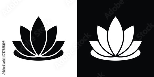 Water lily icon in solid silhouette set. Vector Illustration.