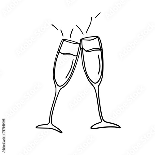 Two champagne glasses toasting