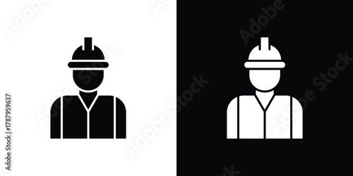 Worker icon in solid silhouette set. Vector Illustration.