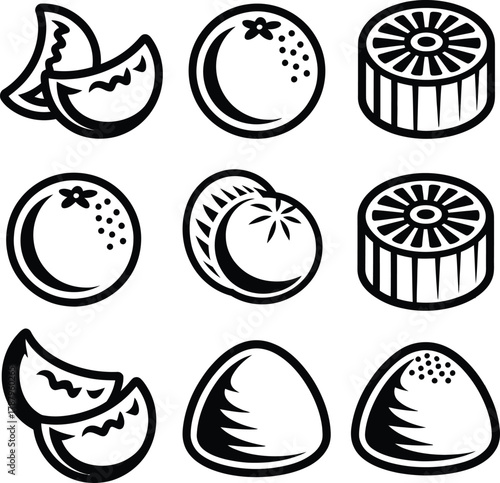 Wallpaper Mural Cultural Asian Desserts & Fruits – Monochrome Bold Stroke Vector Collection Torontodigital.ca