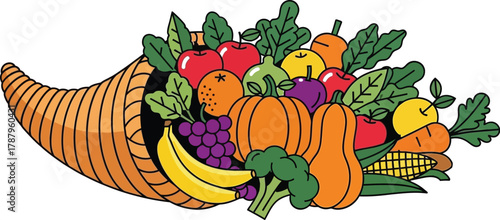 Cornucopia with fruits and vegetables
