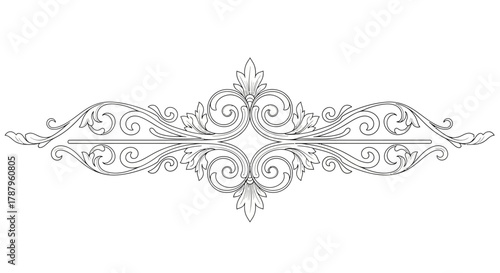 Elegant scrollwork divider with symmetrical leafy accents for ornate design applications