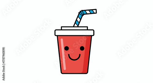 Adorable cartoon soda cup character with a cheerful smile and colorful straw