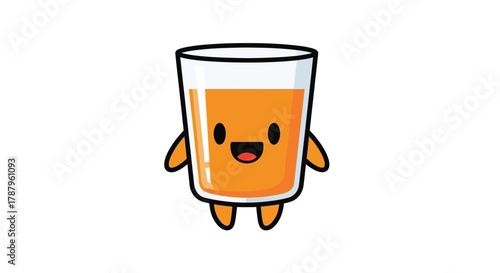Cute cartoon juice glass character with a smiling face on a white background