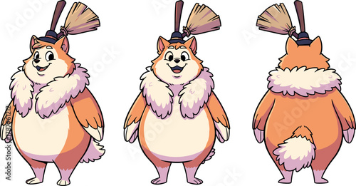 Cute anthropomorphic feather duster character with broom hat