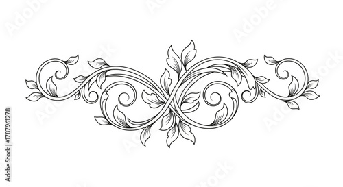 Elaborate flourish ornament in monochrome for elegant design compositions and decorative application