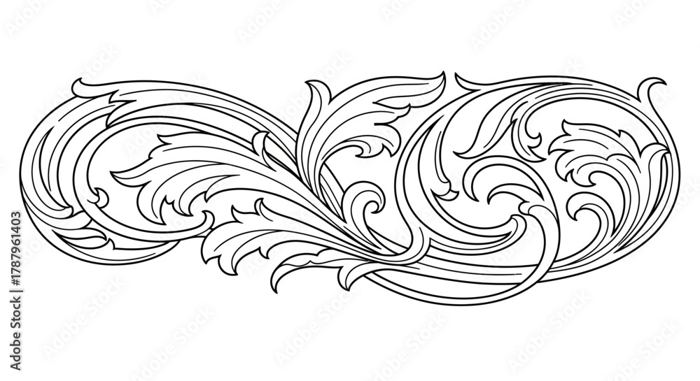 Fototapeta premium Elegant vintage acanthus scrollwork pattern vector illustration design detail ornamental