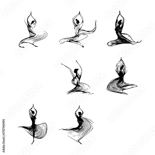 Set of dancing woman silhouettes ballet concept