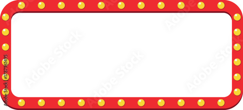 Retro red frame with light bulbs vintage vector border for advertising isolated on white background