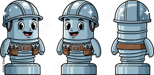 Cute Cartoon Screw Character in Construction Gear