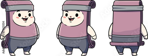 Cute Yoga Mat Mascot Character in Three Views
