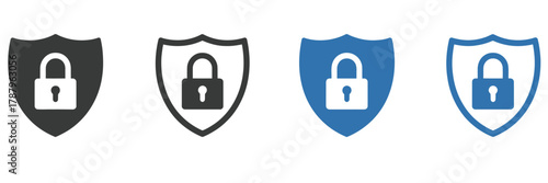 Digital security shield and padlock icons for data privacy lock