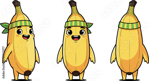 Cute Cartoon Banana Character in Multiple Views