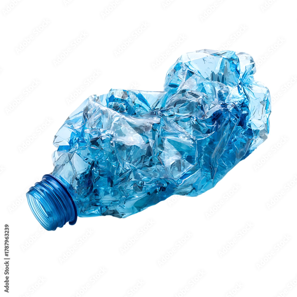 Fototapeta premium Crumpled blue plastic bottle isolated on transparent background
