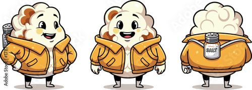 Cute Popcorn Mascot Character with Salt Shaker Backpack
