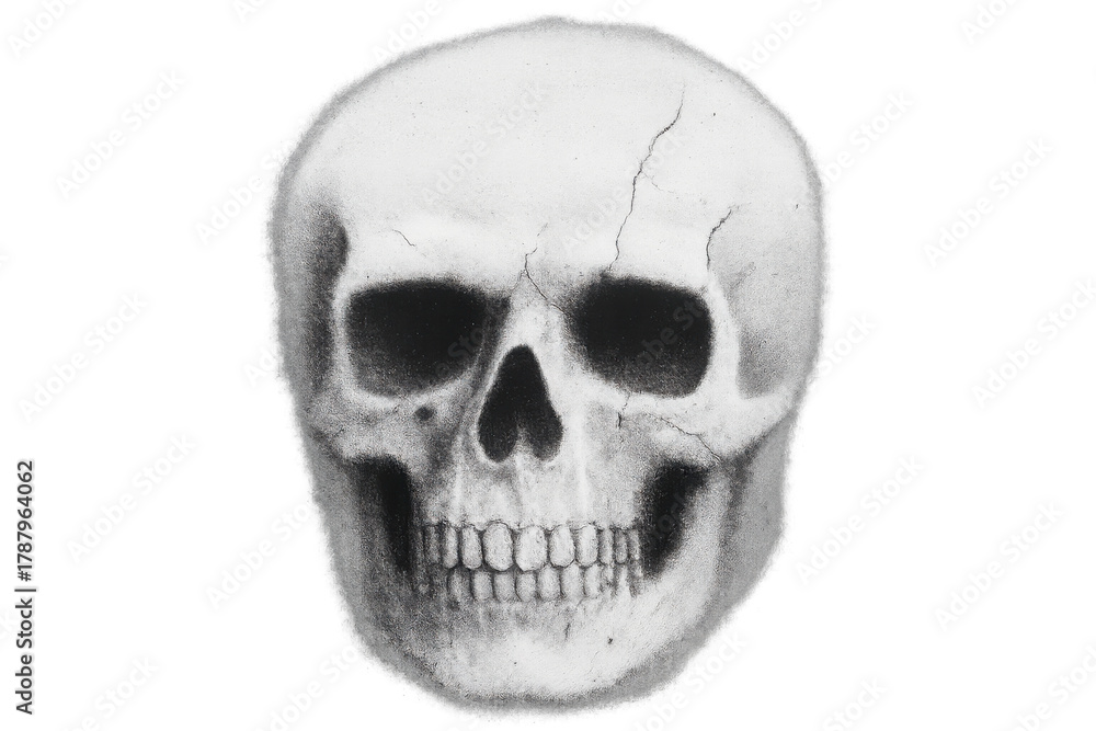 Obraz premium Human skull drawing illustrating death, memento mori, and anatomy, isolated on transparent background