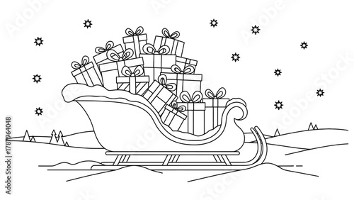Santas Sleigh Full of Christmas Presents Coloring Page.
