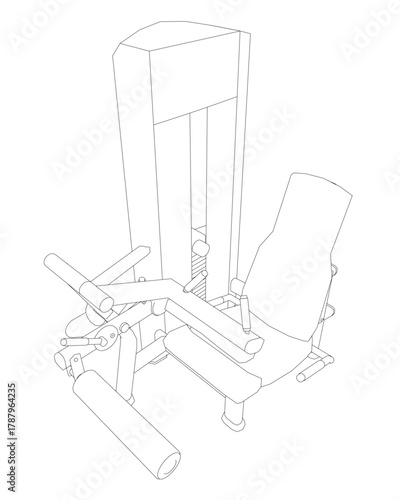 A detailed black and white drawing of a chair with clearly defined armrests and legs, suitable for seated exerciser or curl trainer concepts.