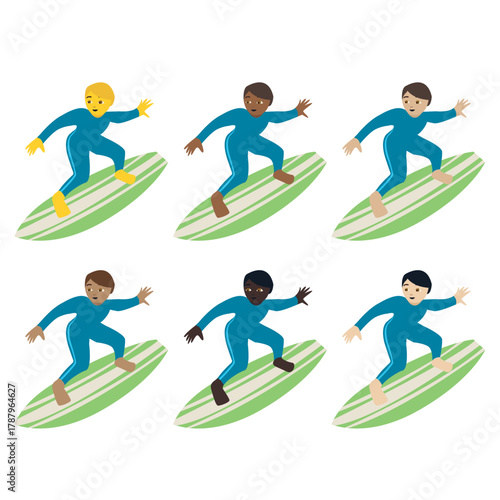 man surfing surfer person sea ocean wave sports emoji symbol sign icon vector illustration isolated flat green surfboard