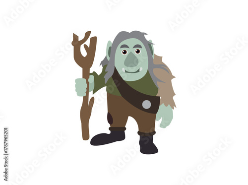 green troll with a stick club funny emoji symbol sign icon vector illustration isolated flat fantasy creature trolling