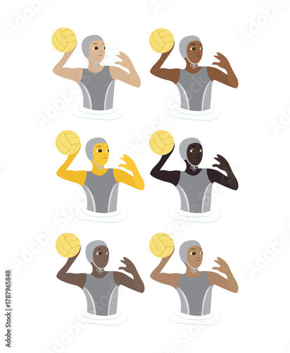 Exercise waterpolo sports athlete athletic water sports ball person playing non-binary emoji symbol sign icon vector illustration isolated flat
