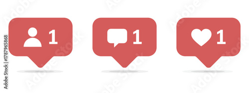 Social media notifications icons: follower, comment, like. vector