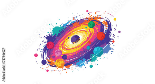 Vibrant Abstract Galaxy Swirl with Colorful Splashes, Generative AI.