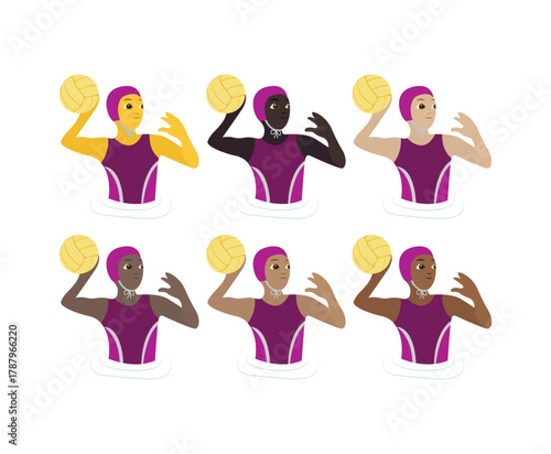 woman playing waterpolo ball water sports emoji symbol sign icon vector illustration isolated flat