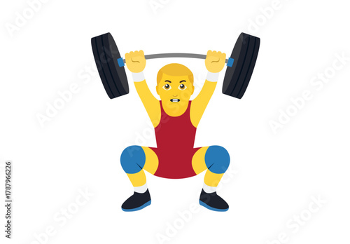 A person lifting a barbell loaded with weights above their head gym man men male emoji symbol sign icon vector illustration isolated flat strong