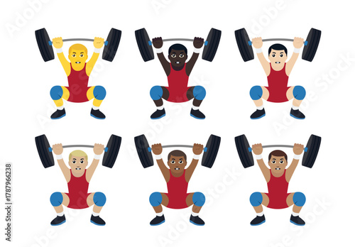 A person lifting a barbell loaded with weights above their head gym man men male emoji symbol sign icon vector illustration isolated flat strong