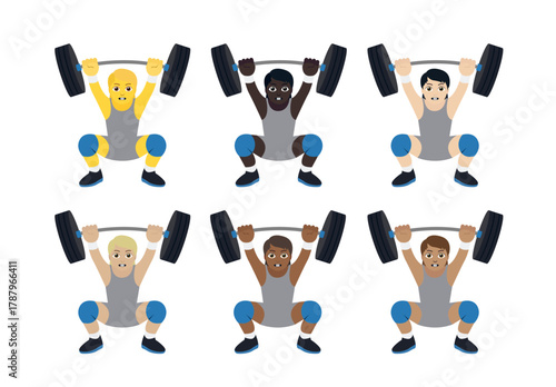 A person lifting a barbell loaded with weights above their head gym non-binary emoji symbol sign icon vector illustration isolated flat strong