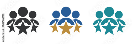 Group of people with stars icon set for team or customer rating