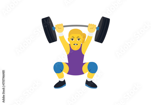 A woman lifting a barbell loaded with weights above their head gym emoji symbol sign icon vector illustration isolated flat strong person women female girl