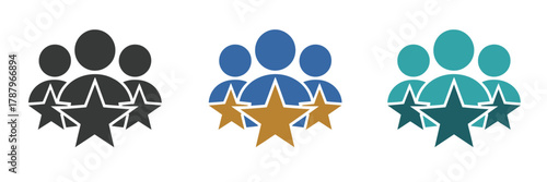 Customer group with star rating icons, user experience concept