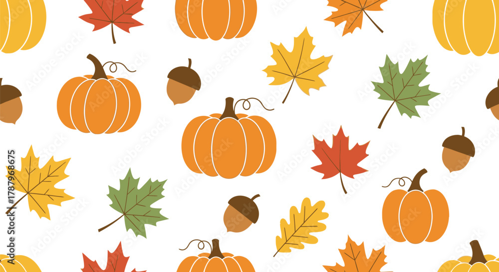 Naklejka premium Seamless pattern with pumpkins and autumn leaves