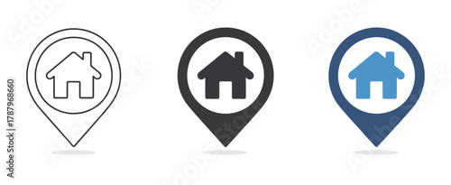 Home location pin icons. real estate maps and navigation.