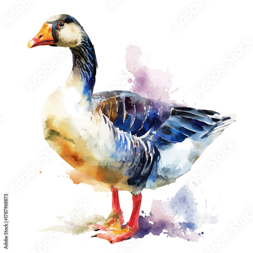 My Watercolor design, Cute goose paintings isolated on a white background, illustration, AI painting design, vector set, eps format 2d design, farm animal set
