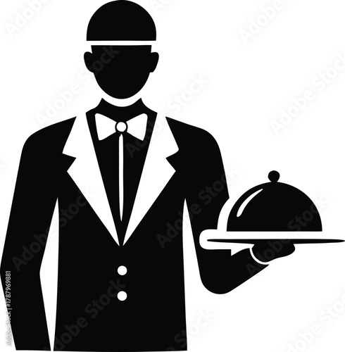 Butler with serving tray design, Isolated catering element