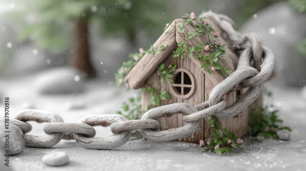 Fototapeta premium House Bound by Chain, Environmental or Economic Crisis Concept