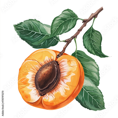 Beautiful Watercolor design, flat sliced apricot paintings isolated on a white background, illustration, AI painting design, vector set, eps format 2d design