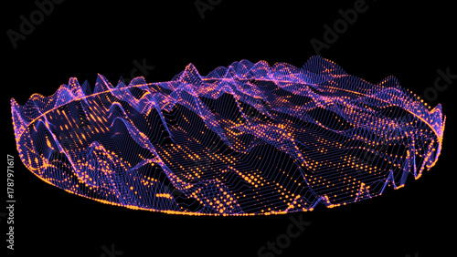 Abstract futuristic data in radial massiv dots connecting in algorithm grid from lines. Big Data. Concept visualization for technology, analytics and network.