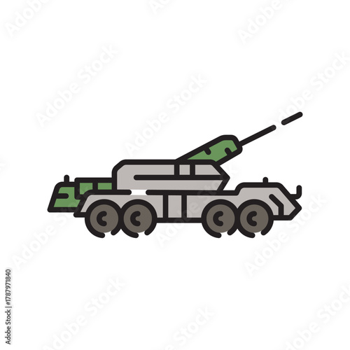 self propelled artillery color flat icon. Vector isolated element